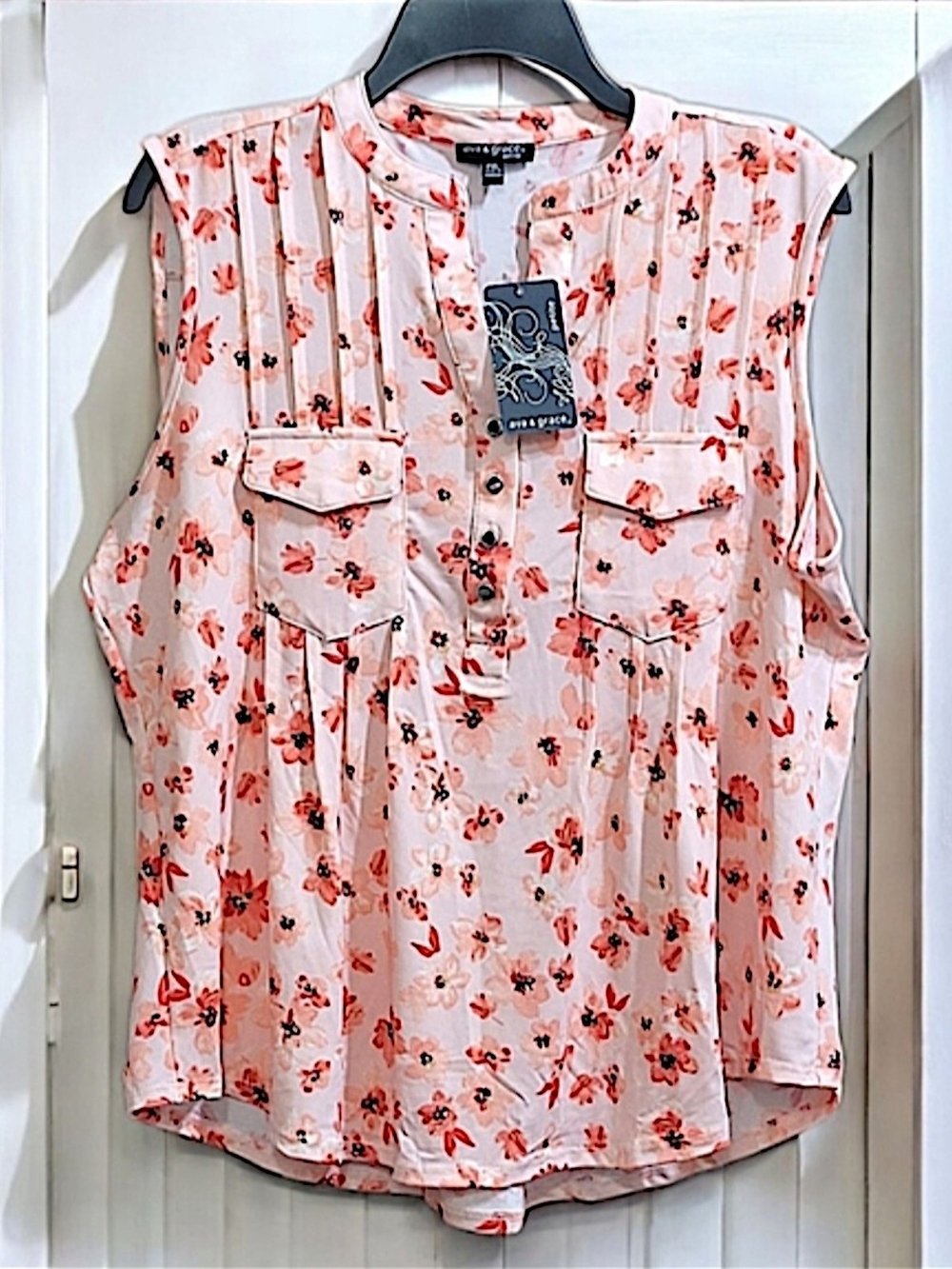 Ava & Grace Floral Pink Sleeveless Stand-up Collar Top Size PXL - Picture 1 of 8